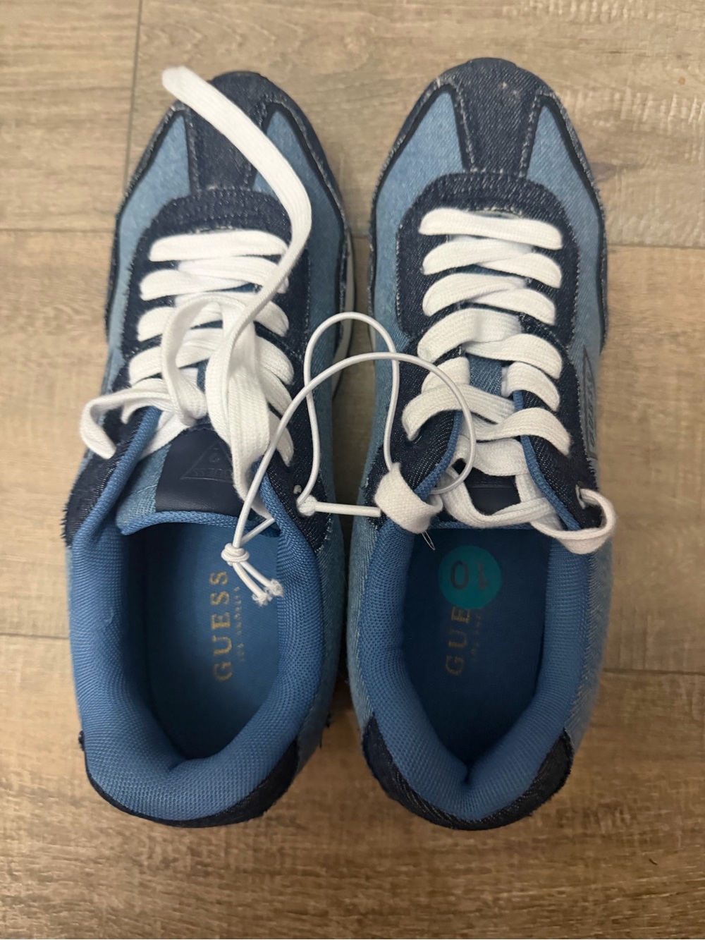 GUESS Men’s Two-Tone Blue Denim Lace-Up Sneakers